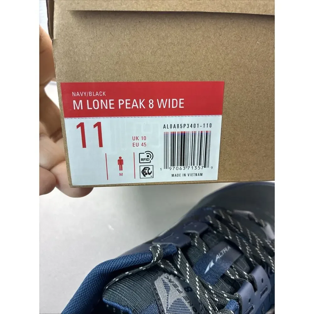 New Altra Men's Lone Peak 8 Wide ToeTrail Running Size 11 Blue Black With Box